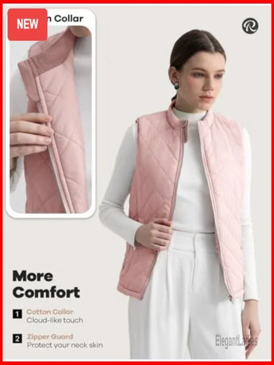 Quilted Puffer Vest Water-Resistant Lightweight with Pockets Regular Fit - Picture 4 of 7